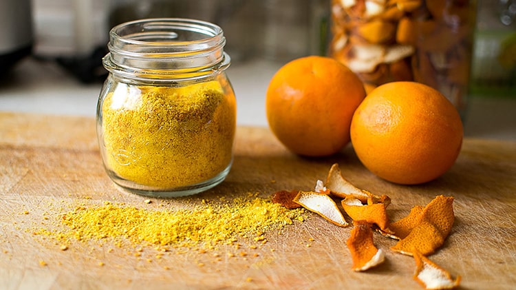 Polvo de cascaras de naranja